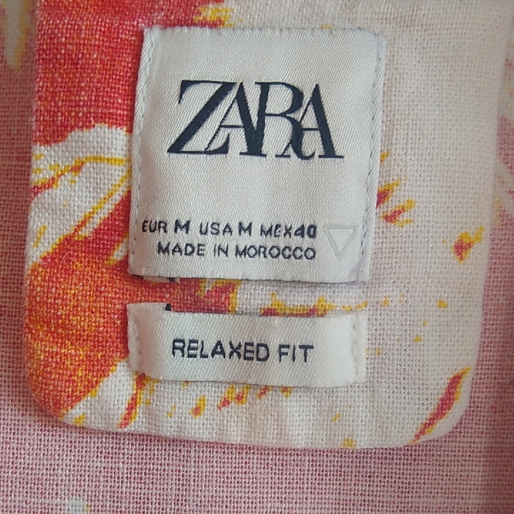 Zara Men M linen blend Hawaiian-Tropical print - Picture 3 of 9